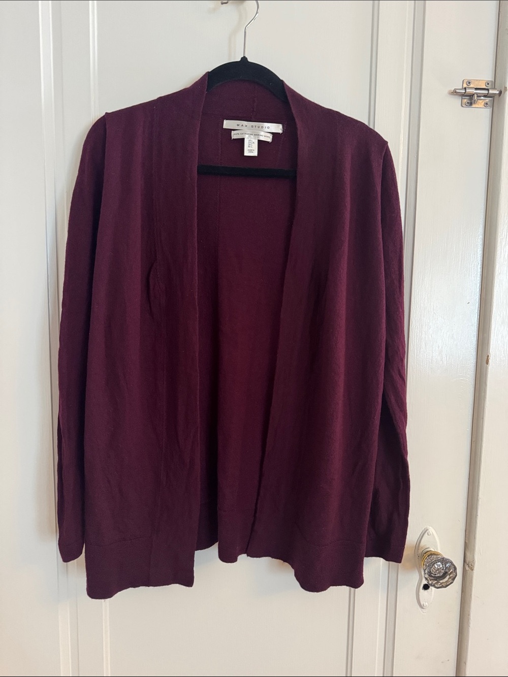 Max Studio Extra Fine Merino Open-Front Cardigan Sweater - Wine